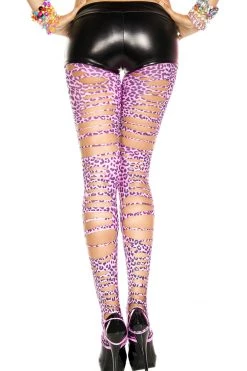 Music Legs Neon Pink Tattered Leopard Print Footless Tights