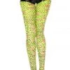 Music Legs Neon Green Cutout Leopard Print Footless Tights 1 Music Legs Neon Green Cutout Leopard Print Footless Tights