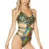 Roma Green Shimmer Triple Strap Romper Bodysuit Lingerie 1 Roma Green Shimmer Triple Strap Romper Bodysuit Lingerie