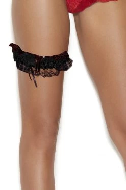 Elegant Moments Black Satin Black Lace Leg Garter