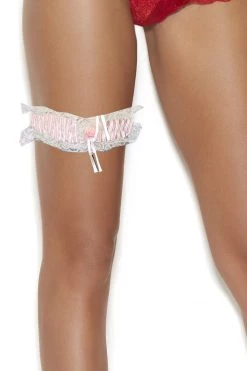 Elegant Moments Pink Satin White Lace Leg Garter