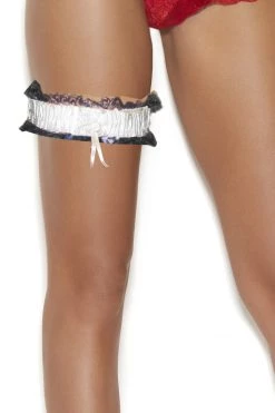 Elegant Moments White Satin Black Lace Leg Garter Dancewear
