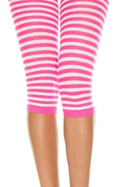 Music Legs Hot Pink/White Striped Opaque Capri Nylons