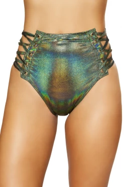 Roma Green High Waist Side Lace Shorts Booty Shorts & Bottoms