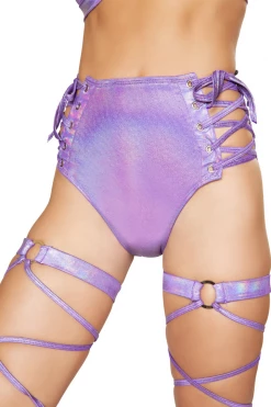 Roma Booty Shorts & Bottoms Purple Shimmer High Waist Side Lace Shorts