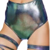 Roma Iridescent Blue High Waist Shorts Booty Shorts & Bottoms