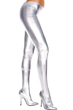 Music Legs Latex Lingerie Silver Wet Look Pantyhose