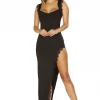 Roma Black Lace Maxi Dress With High Slit Dancewear 2 Roma Black Lace Maxi Dress With High Slit Dancewear