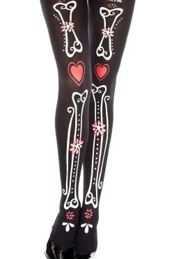 Music Legs Hosiery Bone & Heart Print Pantyhose