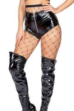 Roma 1pc Latex High Waist Shorts With Zipper Closure Latex Lingerie