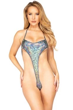 Roma Iridescent Shimmer Monokini Romper - Silver
