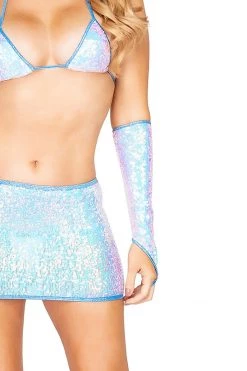 Roma Pair Of Sequin Gloves - Light Blue