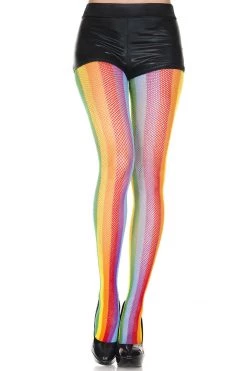 Music Legs Dancewear Rainbow Striped Fishnet Pantyhose