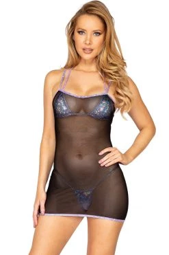 Roma Lingerie 1pc Sheer Mesh Dress - Black