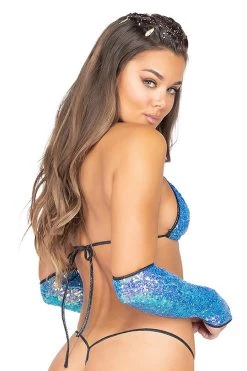 Roma 1pc Sequin Triangle Top - Jade Blue Dancewear