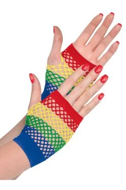 AMSCAN Color Wheel Fishnet Glovelettes Ravewear