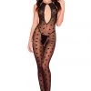Daisy Corsets Polka Dot Sheer Crotchless Bodystocking With Front Keyhole
