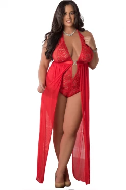 G World Intimates One Piece Red Zipper Crotch Teddy Gown Lingerie