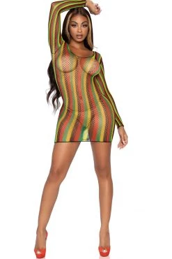 Leg Avenue Rasta Net Long Sleeve Mini Dress