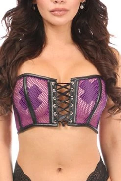 Daisy Corsets Lingerie Lavish Purple Fishnet & Faux Leather Lace-Up Short Bustier Top* 8 Daisy Corsets Lingerie Lavish Purple Fishnet & Faux Leather Lace-Up Short Bustier Top*
