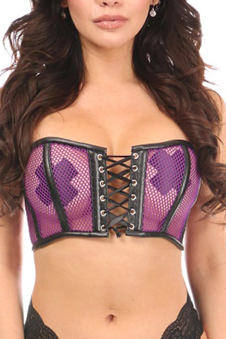 Daisy Corsets Lingerie Lavish Purple Fishnet & Faux Leather Lace-Up Short Bustier Top* 5 Daisy Corsets Lingerie Lavish Purple Fishnet & Faux Leather Lace-Up Short Bustier Top*