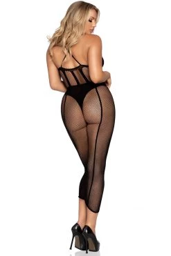 Leg Avenue Bodystocking Lingerie Two Piece Black Net And Opaque Bodysuit And Matching Skirt