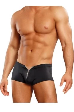 Magic Silk Black Nylon Spandex Zipper Short Lingerie