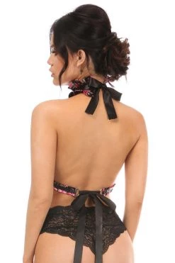 Daisy Corsets Lingerie Kitten Collection Pink Floral Satin Triangle Top Body Harness*