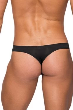 Magic Silk Black Sleek Thong W/ Sheer Pouch Male Thongs