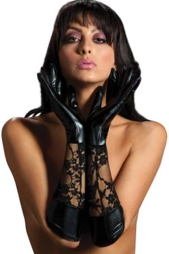 Seven Til Midnight Latex Lingerie Lace & Lamé Elbow Length Gloves