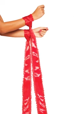 Seven Til Midnight Red Satin Lace Bondage Ties Lingerie