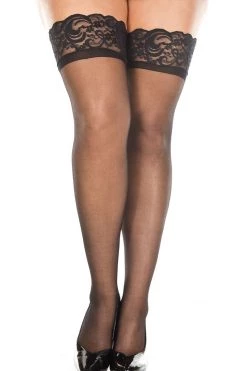 Music Legs Black Silicone Lace Top Thigh Highs