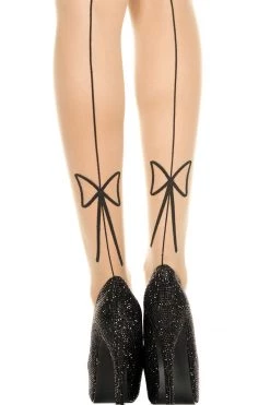 Music Legs Backseam & Bow Sheer Thigh Highs