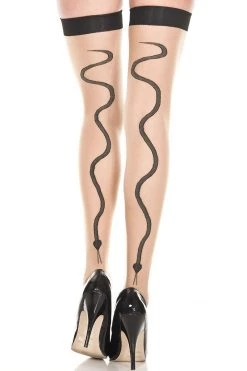 Music Legs Beige & Black Snake Print Backseam Thigh Highs Hosiery