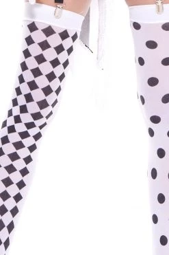 Music Legs Black & White Harlequin Thigh High Stockings Hosiery