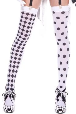 Music Legs Black & White Harlequin Thigh High Stockings Hosiery