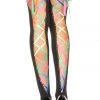 Music Legs Rainbow Ribbon Lacing And Black Opaque Thigh Hi Stockings
