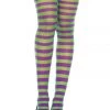 Music Legs Green & Purple Striped Opaque Thigh High Stockings Hosiery 1 Music Legs Green & Purple Striped Opaque Thigh High Stockings Hosiery