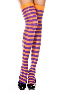 Music Legs Orange & Purple Striped Opaque Thigh High Stockings Hosiery