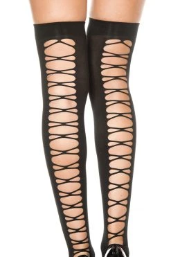 Music Legs Hosiery Criss Cross Net Back Spandex Thigh Highs