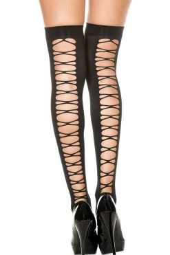 Music Legs Hosiery Criss Cross Net Back Spandex Thigh Highs