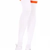 Music Legs White Football Style Thigh High Sock Stockings With Orange Stripes Hosiery