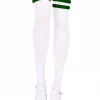 Music Legs White Football Style Thigh High Sock Stockings With Hunter Green Stripes