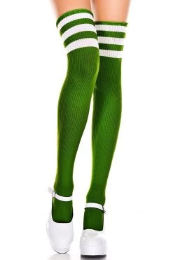 Music Legs Striped Thigh High Socks -Hunter Green/White Hosiery