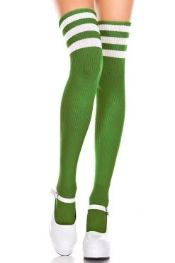 Music Legs Hosiery Striped Thigh High Socks - Kelly Green/White
