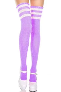 Music Legs Hosiery Striped Thigh High Socks - Light Purple/White 6 Music Legs Hosiery Striped Thigh High Socks - Light Purple/White