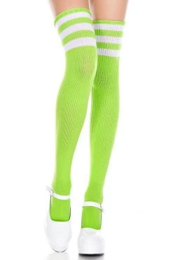 Music Legs Striped Thigh High Socks - Lime Green/White Hosiery