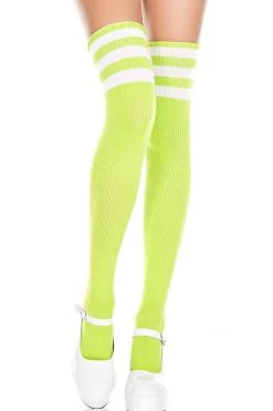 Music Legs Striped Thigh High Socks - Neon Green/White 6 Music Legs Striped Thigh High Socks - Neon Green/White