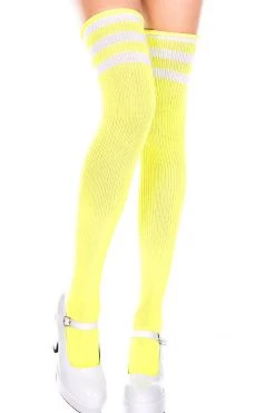 Music Legs Striped Thigh High Socks - Neon Yellow/White Glow In The Dark & Neon