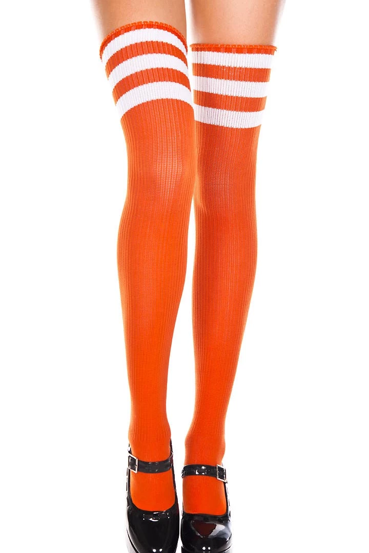 Music Legs Hosiery Striped Thigh High Socks - Orange/White 4 Music Legs Hosiery Striped Thigh High Socks - Orange/White